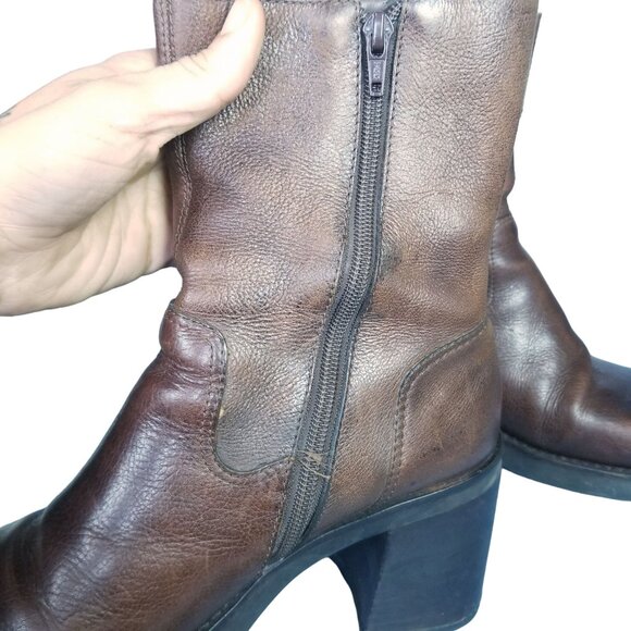 Vintage square toe chunky platform heel leather boots size 11 - Picture 8 of 12
